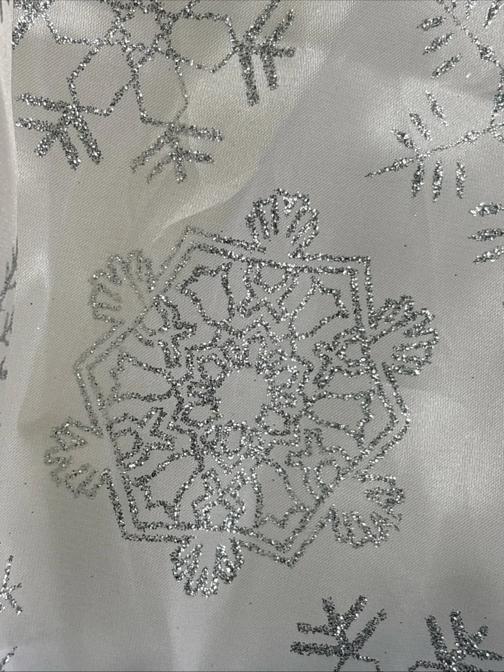 Silver Snowflake Tree Skirt - Festive White and Silver glittery